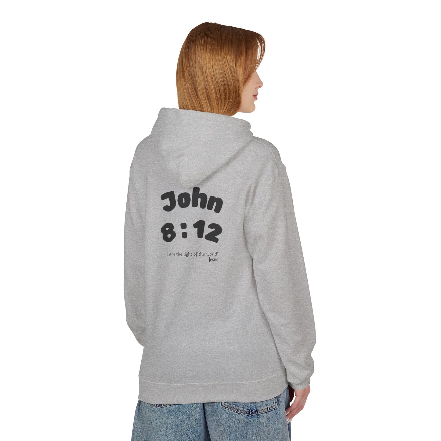 Christian Hoodie — Jesus Reaching Out Design with John 8:12 Verse