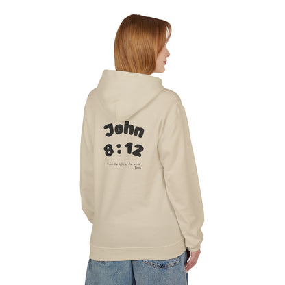 Christian Hoodie — Jesus Reaching Out Design with John 8:12 Verse