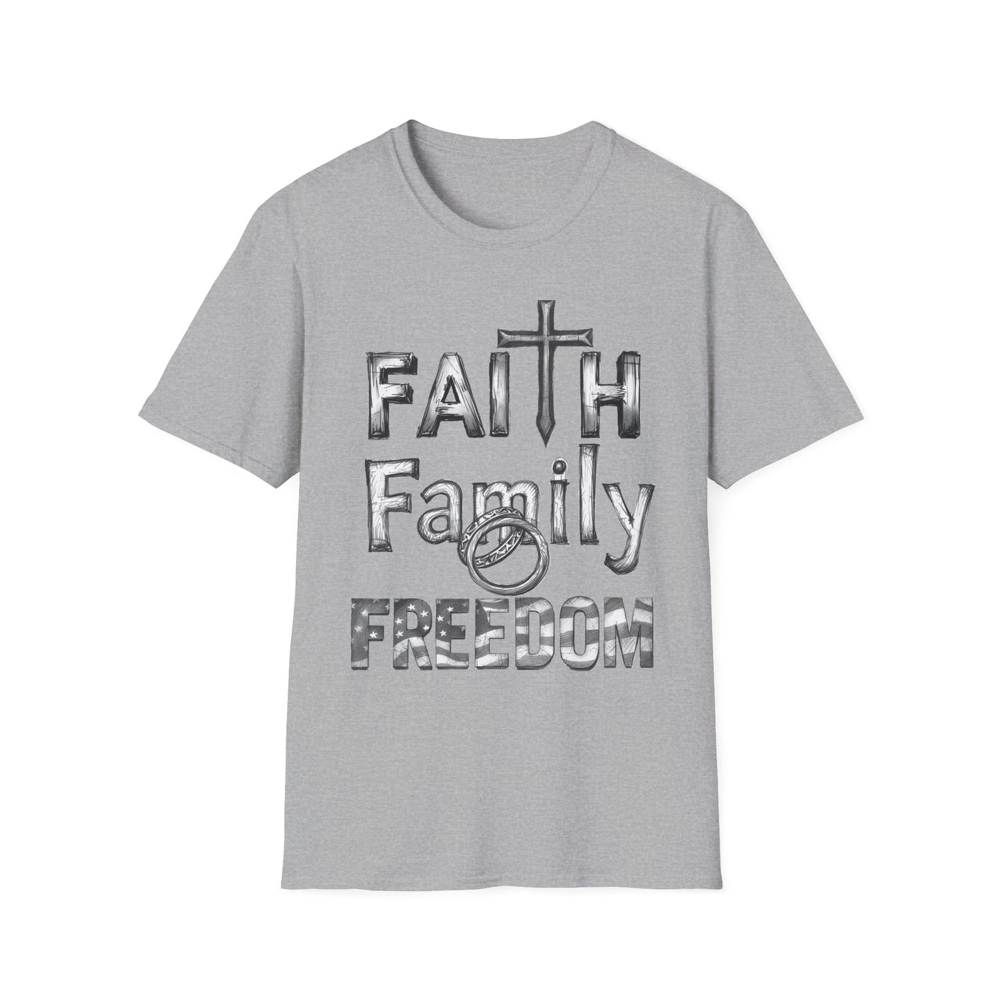 Faith Family Freedom T-Shirt — Christian Cross Graphic Tee