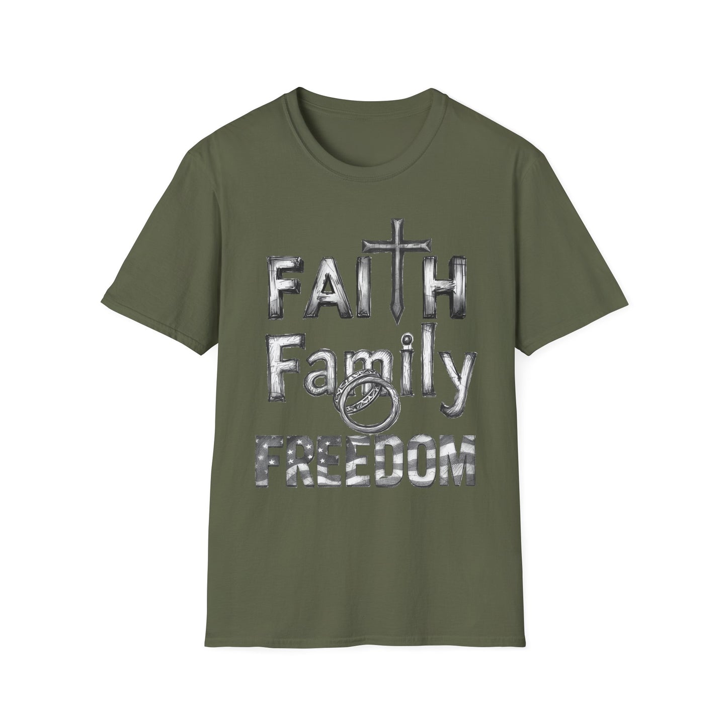Faith Family Freedom T-Shirt — Christian Cross Graphic Tee