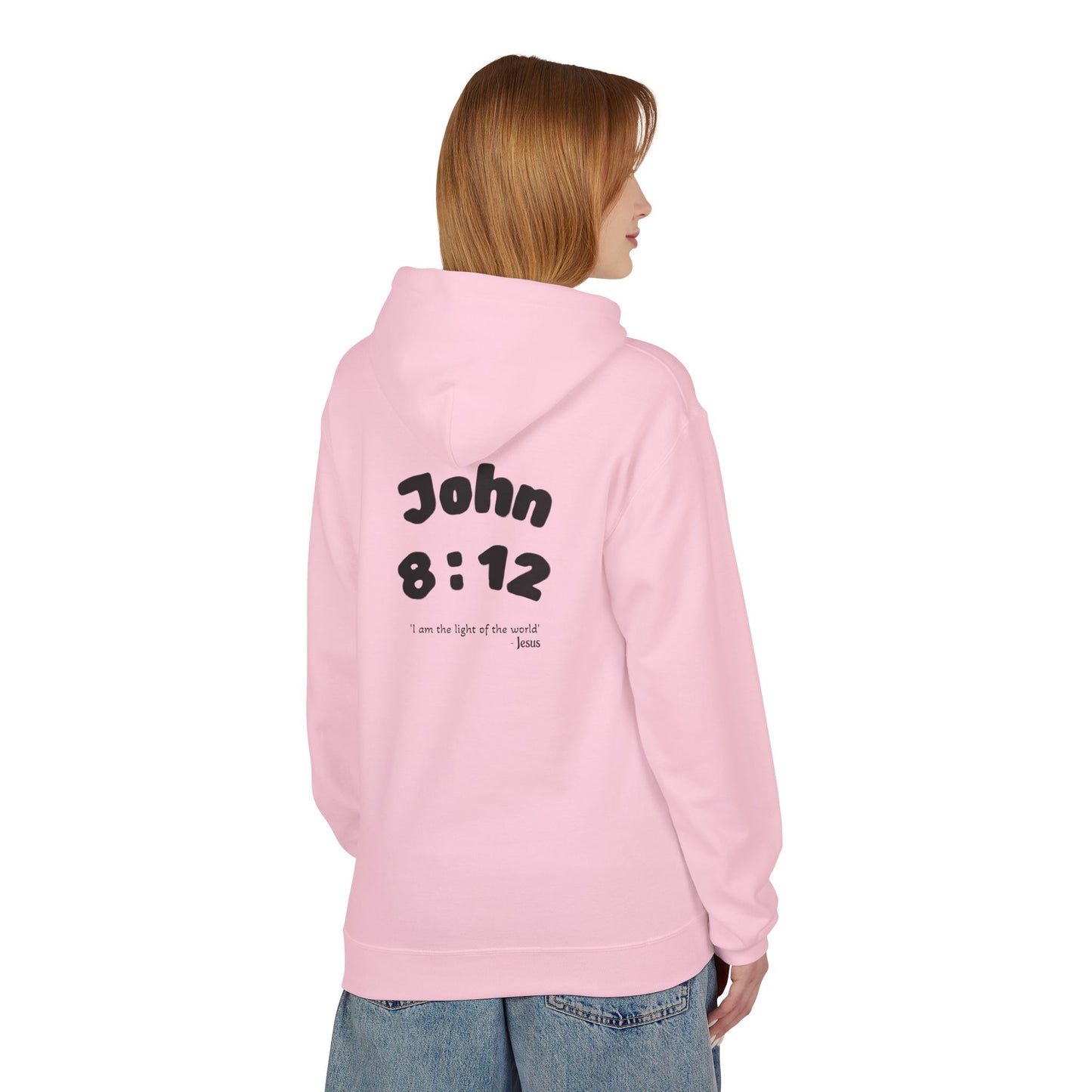 Christian Hoodie — Jesus Reaching Out Design with John 8:12 Verse