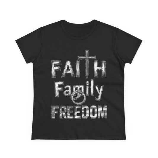 Faith Family Freedom Women's Tee — Christian Faith Inspirational Shirt