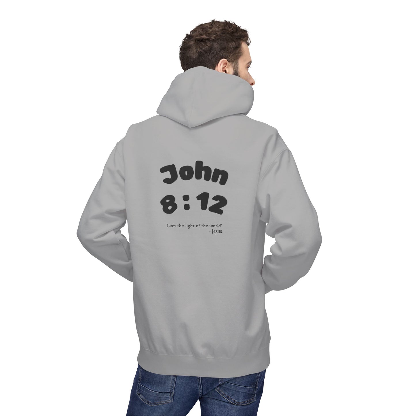 Christian Hoodie — Jesus Reaching Out Design with John 8:12 Verse