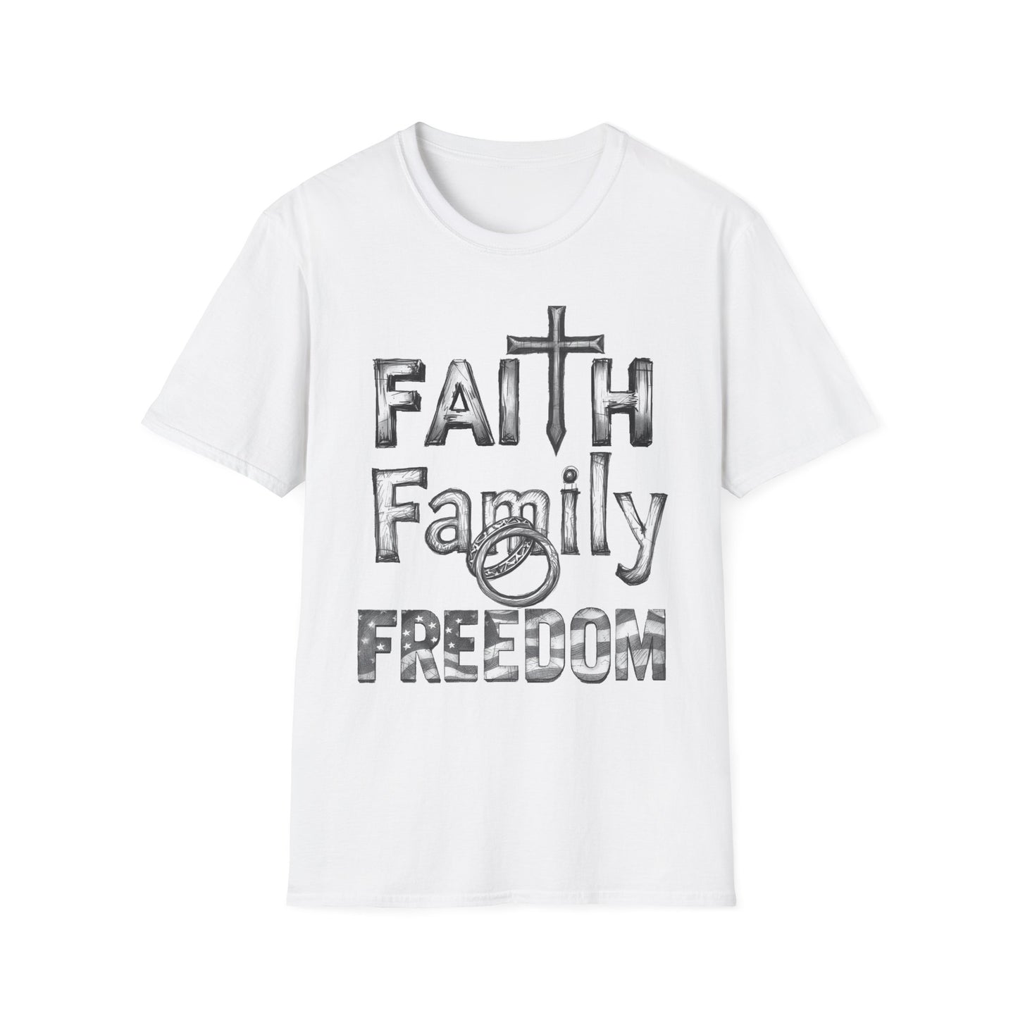 Faith Family Freedom T-Shirt — Christian Cross Graphic Tee