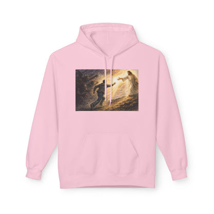 Christian Hoodie — Jesus Reaching Out Design with John 8:12 Verse