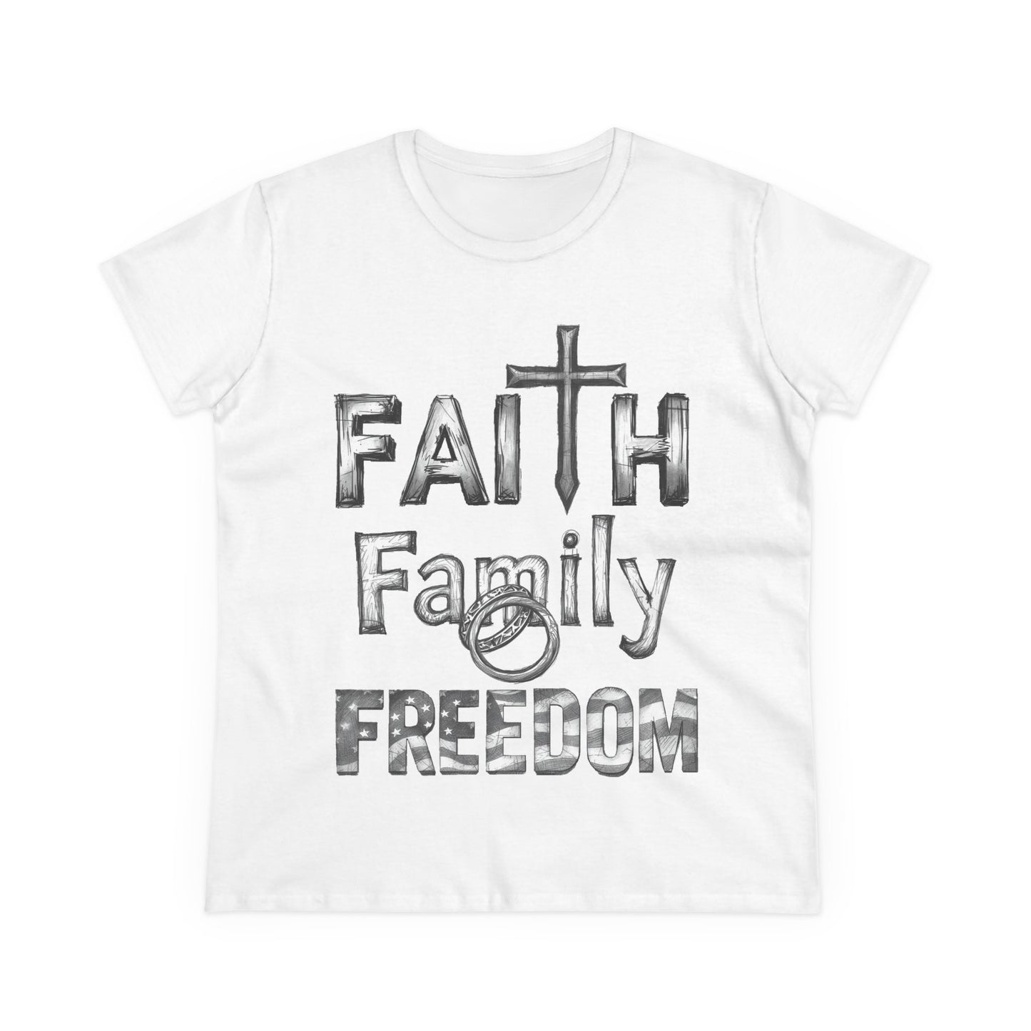 Faith Family Freedom Women's Tee — Christian Faith Inspirational Shirt