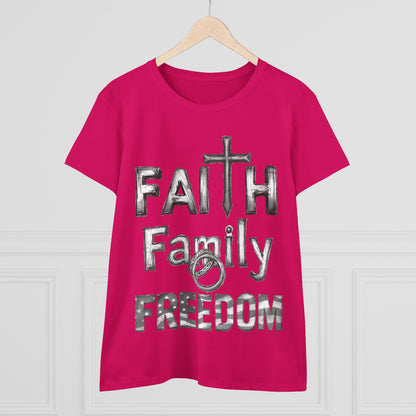 Faith Family Freedom Women's Tee — Christian Faith Inspirational Shirt