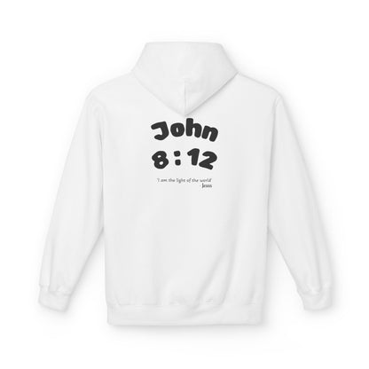 Christian Hoodie — Jesus Reaching Out Design with John 8:12 Verse
