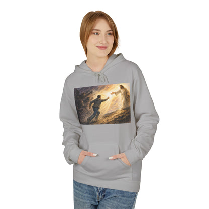 Christian Hoodie — Jesus Reaching Out Design with John 8:12 Verse