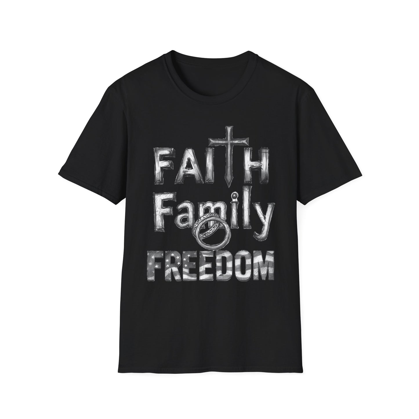 Faith Family Freedom T-Shirt — Christian Cross Graphic Tee