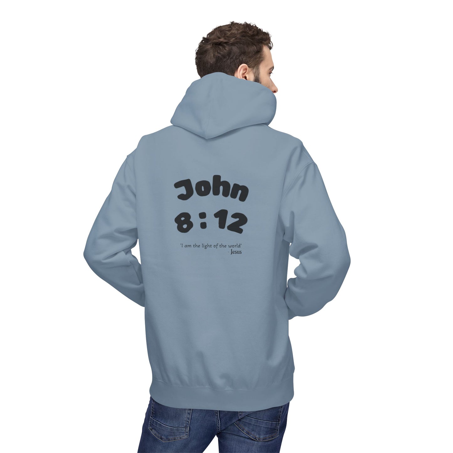 Christian Hoodie — Jesus Reaching Out Design with John 8:12 Verse