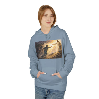 Christian Hoodie — Jesus Reaching Out Design with John 8:12 Verse