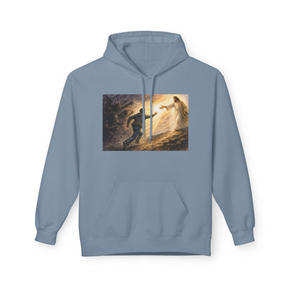 Christian Hoodie — Jesus Reaching Out Design with John 8:12 Verse
