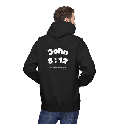 Christian Hoodie — Jesus Reaching Out Design with John 8:12 Verse