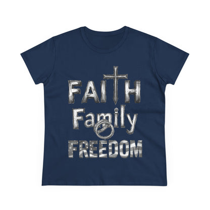 Faith Family Freedom Women's Tee — Christian Faith Inspirational Shirt
